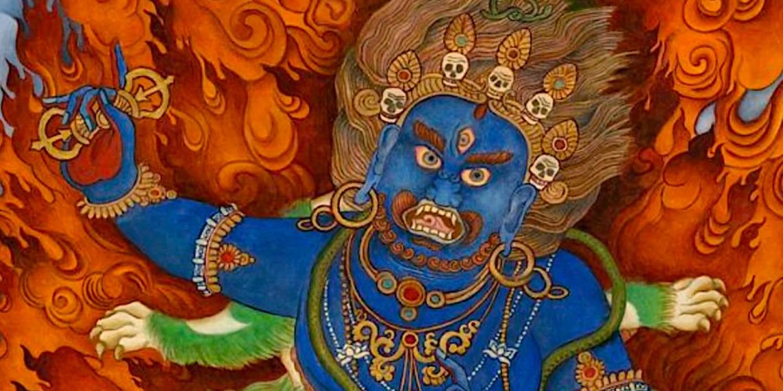 Vajrapani, the “Hand of Buddha” defeats the poisons : pride, anger, hate and jealousy