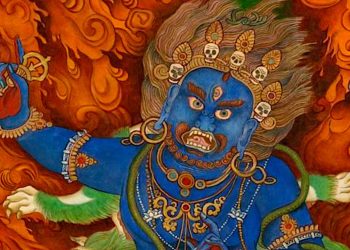 Vajrapani, the “Hand of Buddha” defeats the poisons : pride, anger, hate and jealousy
