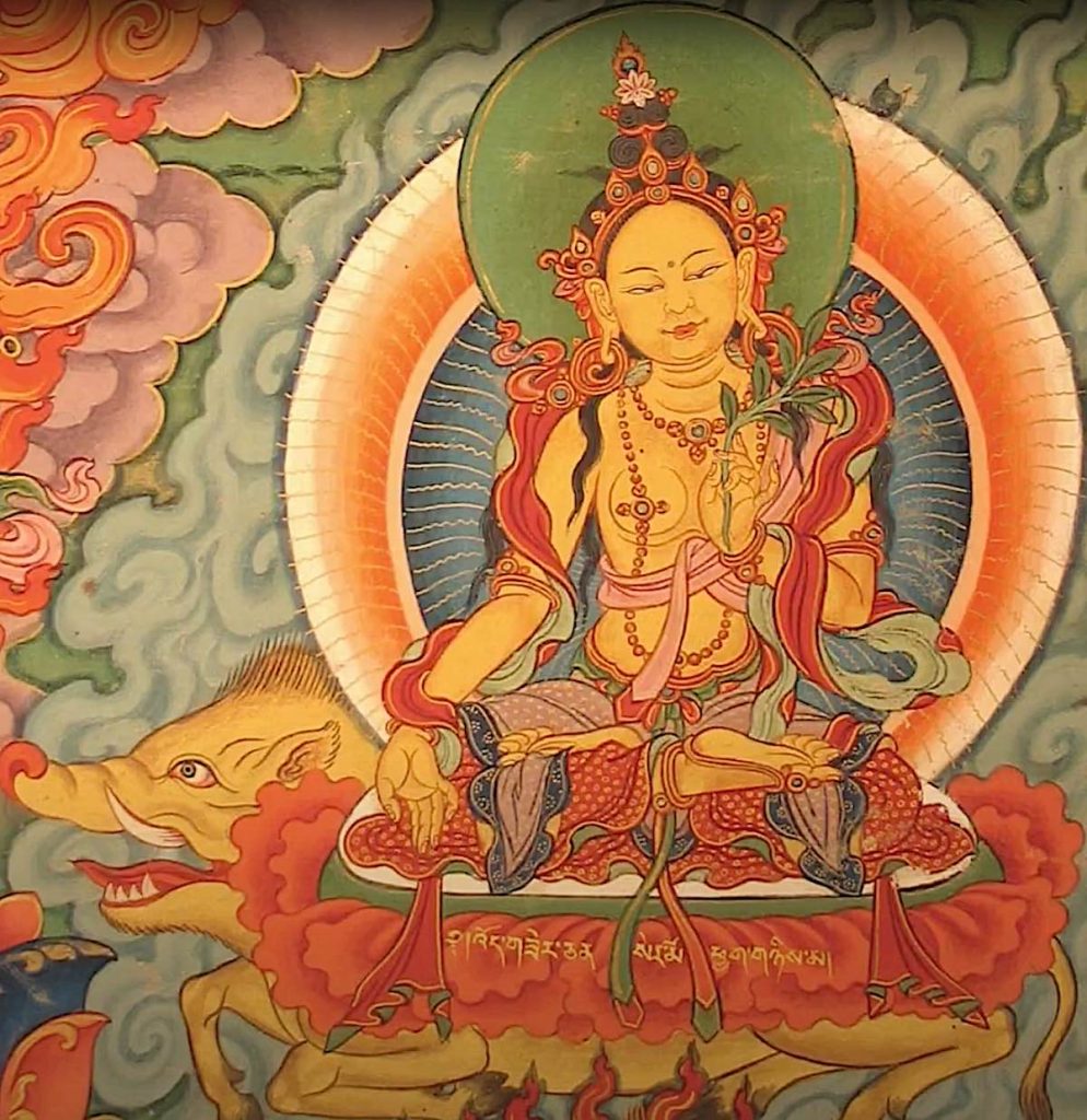 Marici — “Ray of Light” Bodhisattva Goddess — protective Bodhisattva for “turbulent times”; aspect of glorious Mother Tara: includes Dharani mantra