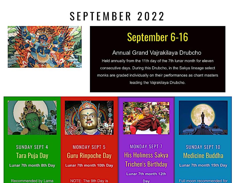 September Dharma Dates 2022 — Meritorious Practice Days and Events