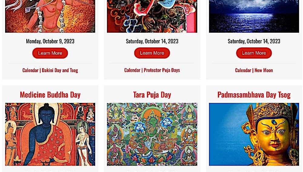 October Practice Dates: Tsog, Medicine Buddha and Tara Pujas, Padmasambhava Day Moon Dates